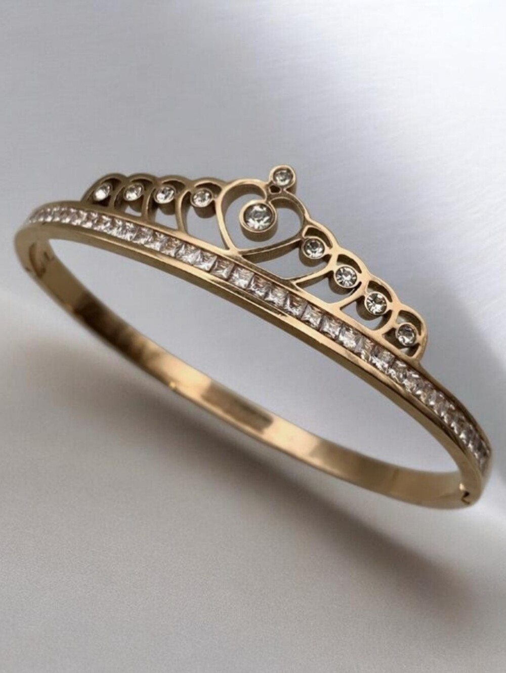CZ & Rose Gold Stainless Steel Crown Bracelet Bangle (Worn Once)